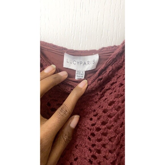 Lucy Paris Women's Size L Mia Crochet Brown Square Neck Midi Dress NEW - Picture 3 of 8